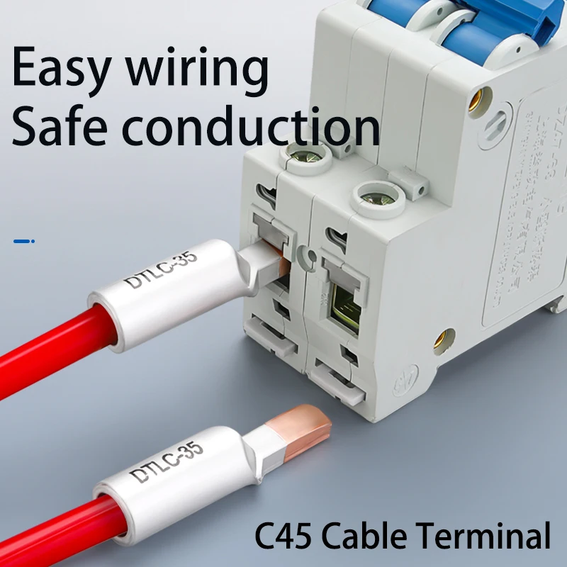 DTLC C45-10/16/25/35/50mm2 Circuit Breaker Copper Aluminum Cable Crimp Terminal Bare Lugs Wire Connector Joint Cold Press DZ47