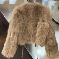 2024 autumn and winter new fur coat women's short style imitation fox fur Korean version versatile lace up thick top 6