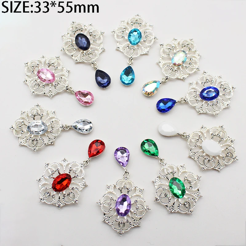 10pcs 33*55mm Flat Bottom Silver Alloy Pendant Jewelry DIY Clothing Hair Accessories Rhinestone Decoration Material