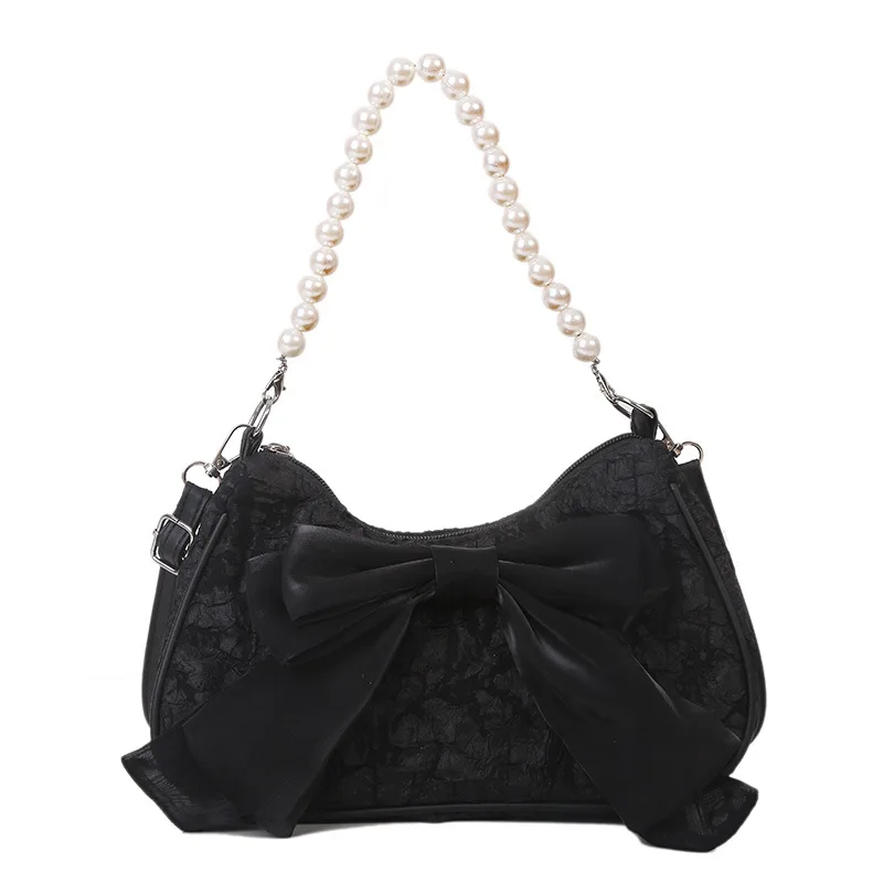 Summer New Women\'s Pearl Handbag Fashionable Trendy Bowknot Pleated Female Crossbody Bags Cute Versatile Single Shoulder Bag