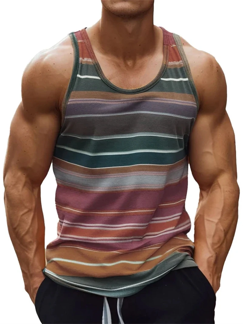 Stripe Colours 3d Printed Tank Top For Men Summer Classic Gym Fitness T-Shirt Street Sports Running Sleeveless Tees Tops Vest