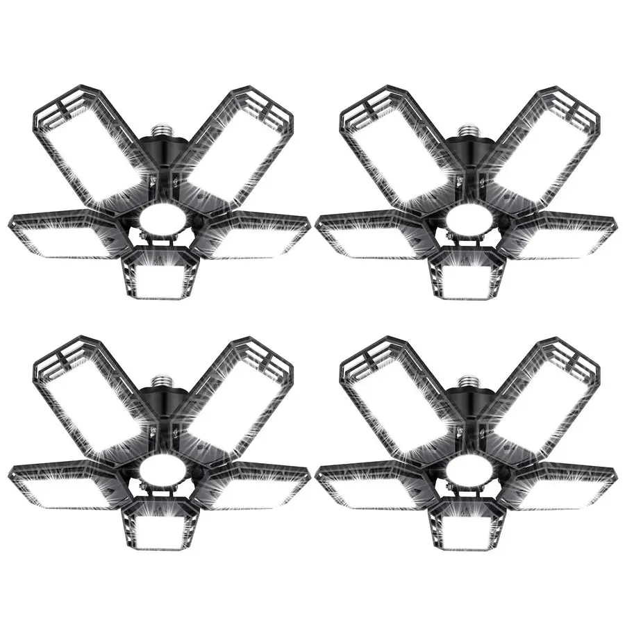 

LED Garage Lights 4 Pack,Ceiling LED Shop Light 160W 16000LM 6500K Screw in Light with 51 Deformable Panels