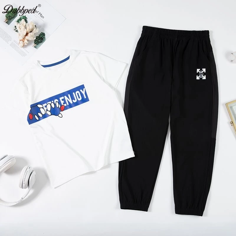 Dubbped 2Pcs Children T-shirt Pants Sport Clothing Set Boy Girl Quick-drying Sportswear Kids Fashion Two Piece Tracksuits 4-16Y