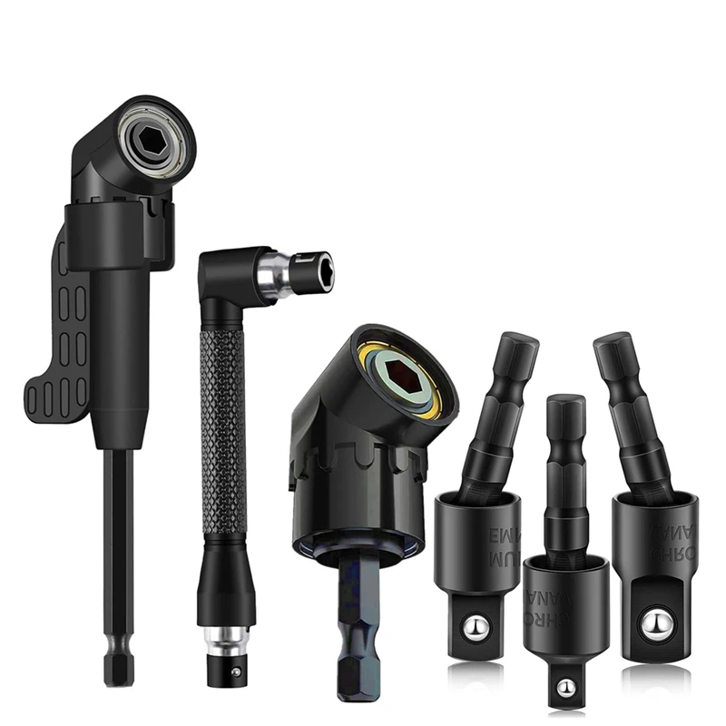 6Pcs Right Angle Drill Attachment Set With 105° Angle Drill Adapter And Impact Grade Socket Adapter