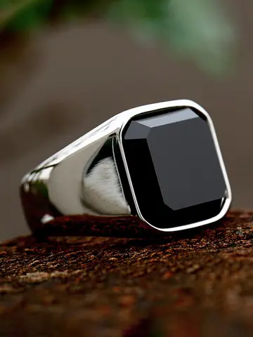 Simple Fashion Stainless Steel With Zircon Black Agate Stone Rings For Men Women High Quality Wedding Jewelry Gifts Dropshipping