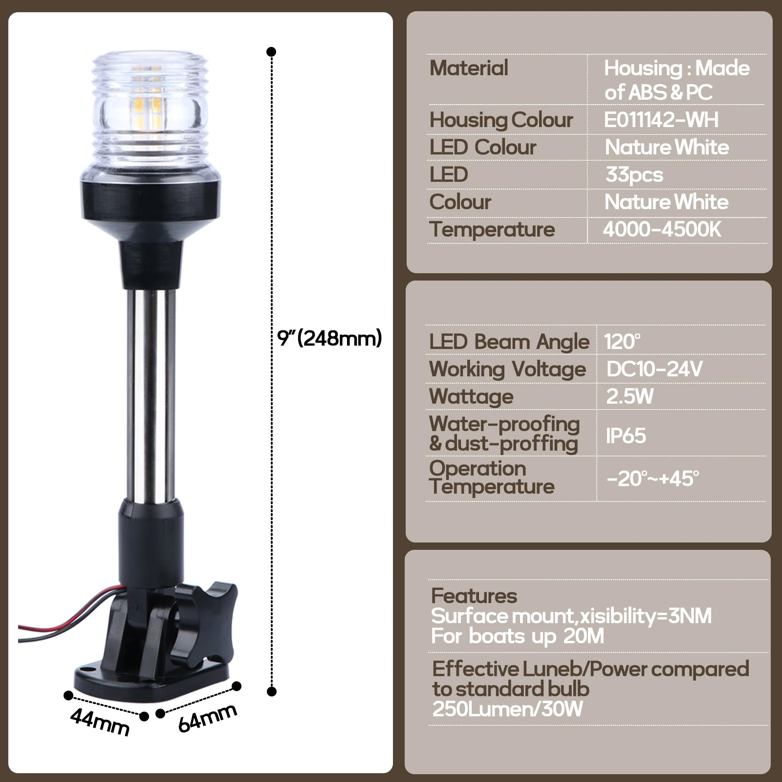 Luz navegación LED plegable 12V – Lámpara señal para embarcación - imagen 2