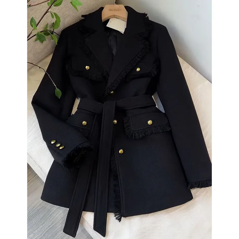 New Women\'s Korean Tweed Suit Jacket Small Fragrant Autumn Winter Warm Padded Jacket Thick Female Casual Woolen Trench Coat Tide