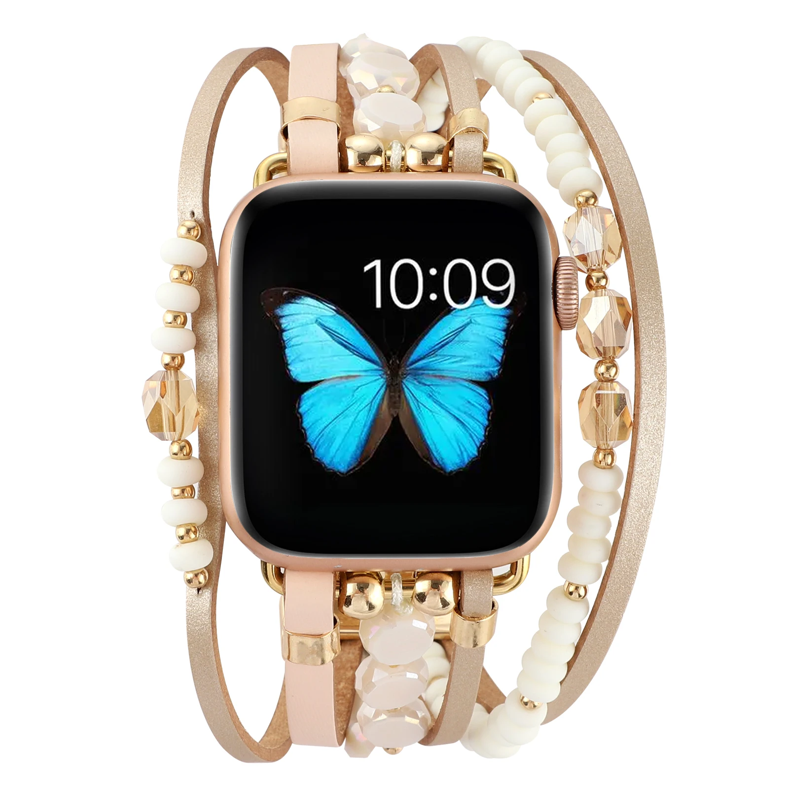 Metal Strap for Apple Watch Ornament Chain Bracelet Strap for Series 87654SE40 41 42 44 45mm Bead band Ultra Women Steel Wrist