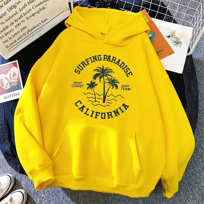 Surfing Paradise West Coast California Sweatshirt Female Hip Hop Hoodie Cartoons Loose Sportswears Autumn Fleece Women Hoody