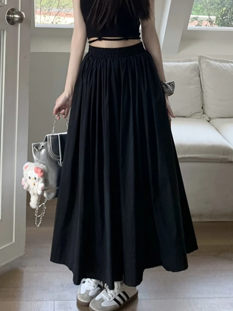 Qiukichonson Midi Long Skirts Womens Maxi Skirt Summer 2023 Korean Style Casual High Waisted White Black Skirts rok