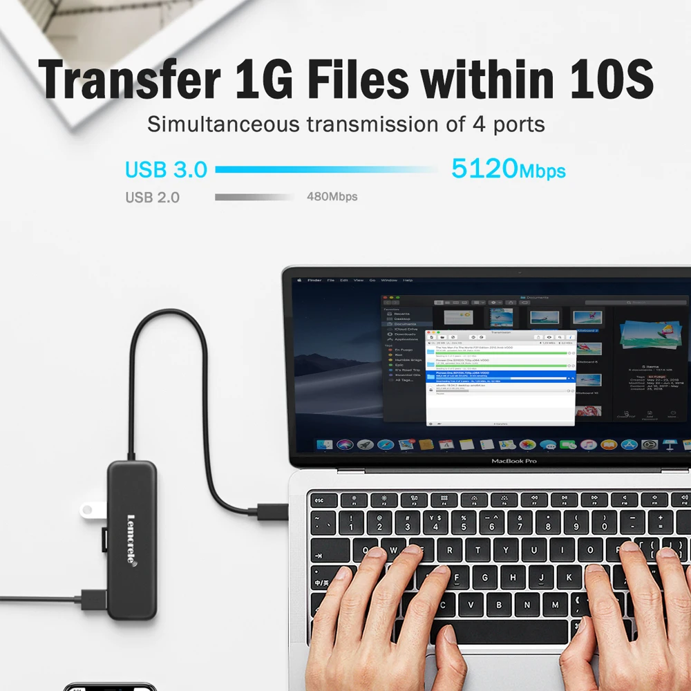 Lemorele USB 3.0 HUB 4 in 1 Type C Adapter 4 Ports Slot USB C Hub USB Hub 3.0 High Speed For Laptop Windows Mac