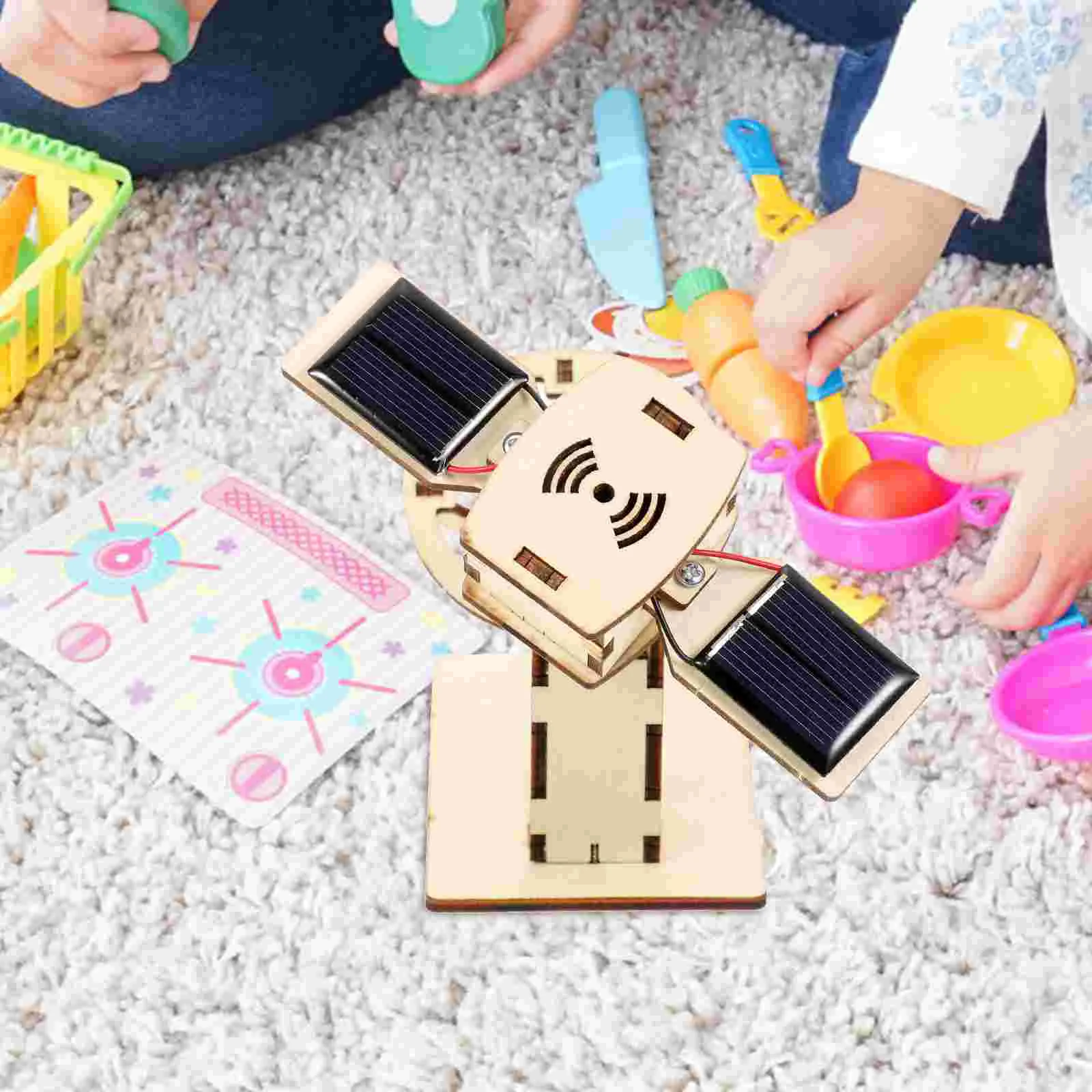 DIY Artificial Satellite Educational Toy Handmade Props Kids Wood Polished Puzzle Pieces