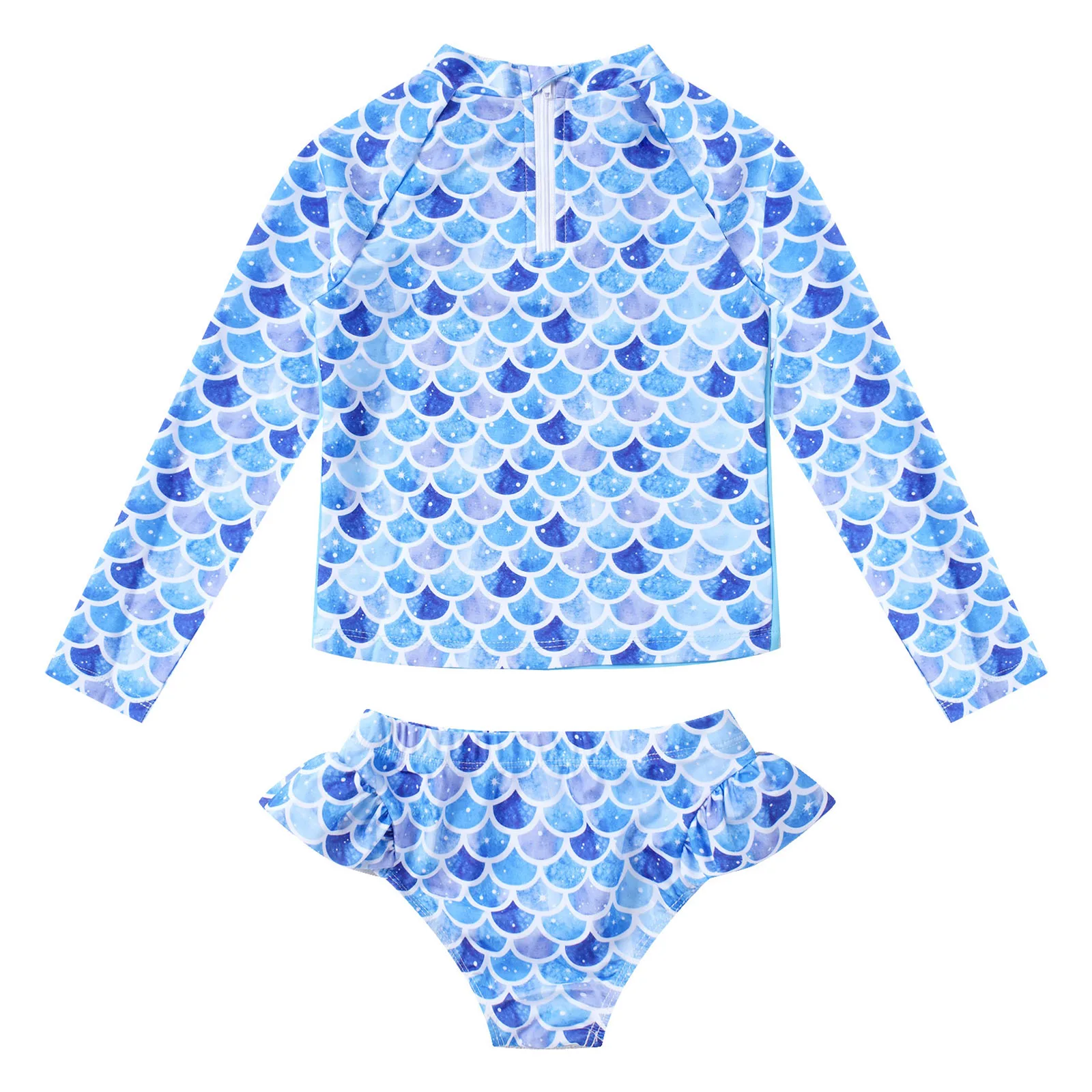 Girls Swimsuit 2 Pieces Swimming Suits Long Sleeves Cartoon Horse Print Rashguard Shirt Tops and Briefs Bikinis Sets Beach wear