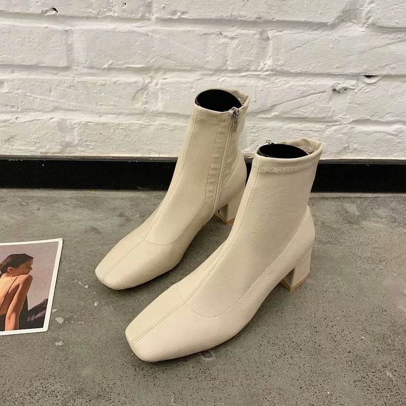 

2022 New Autumn Winter Korean Women Boots Ankle Mid-tube Thick-heeled Boots Woman Fashion High-heeled Shoes Ladies Modern Boots