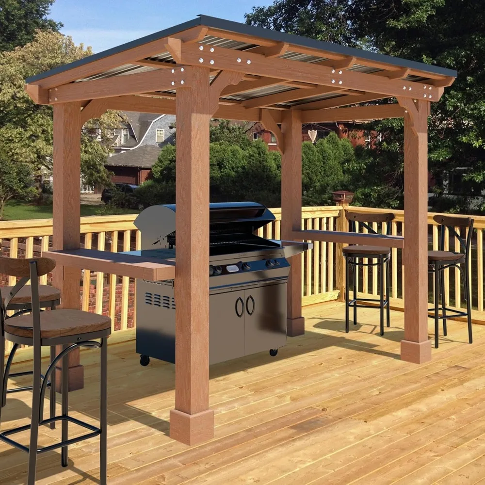 8 x 5 FT Outdoor Wooden Grill Gazebo with Sloping Metal roof, 2 Full Size Grills, BBQ Canopy for Patio, Lawn, Garden, Deck