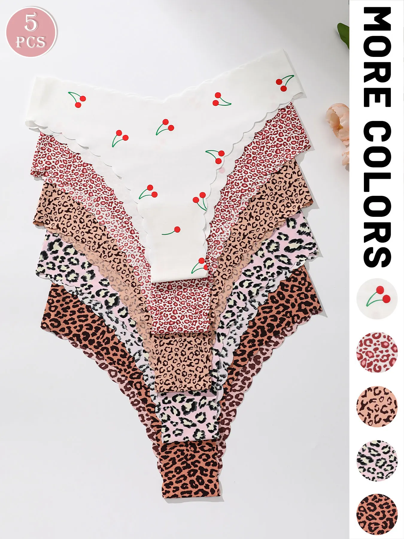 5-Piece Set of Fully Printed Women's Triangle Panties with Wavy Edges, Smooth and Skin-Friendly Soft Women's Underwear