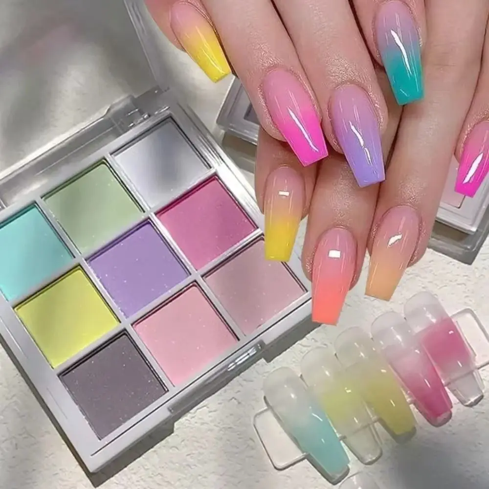 

Manicure 9 Colors Patting Nail Powders Fine Glitter Solid Magic Neon Powder Shimmer Nail Palette DIY Nails