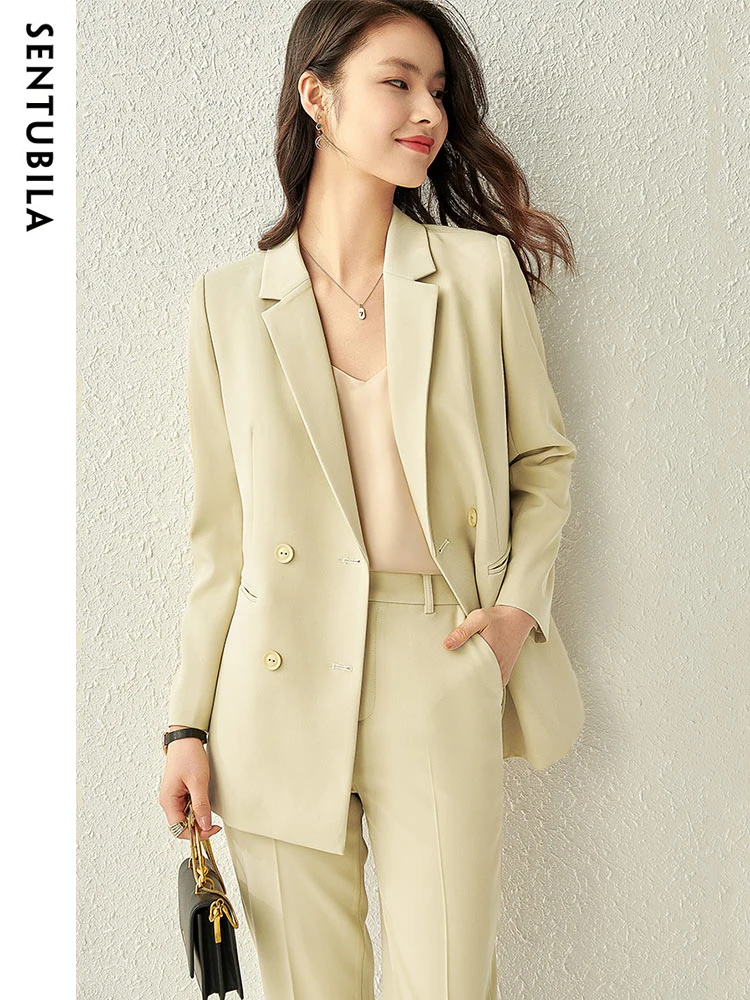 

SENTUBILA Blazer for Women Spring Autumn Elegant Casual Office Lady Formal Double Breasted Suit Jacket Padded Shoulder 111X34530