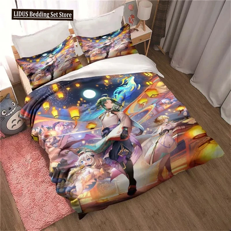 

Genshin Impact Game Anime 3-piece Quilt Cover Bed Quilt Cover Double King Bed Quilt Cover Home Textiles Boys Adults