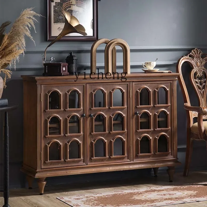 D29 Medium And Ancient Style Home Ultra-thin Aisle Cabinet Cave Creative Walnut Color Dining Side Solid Wood Entrance Cabinet