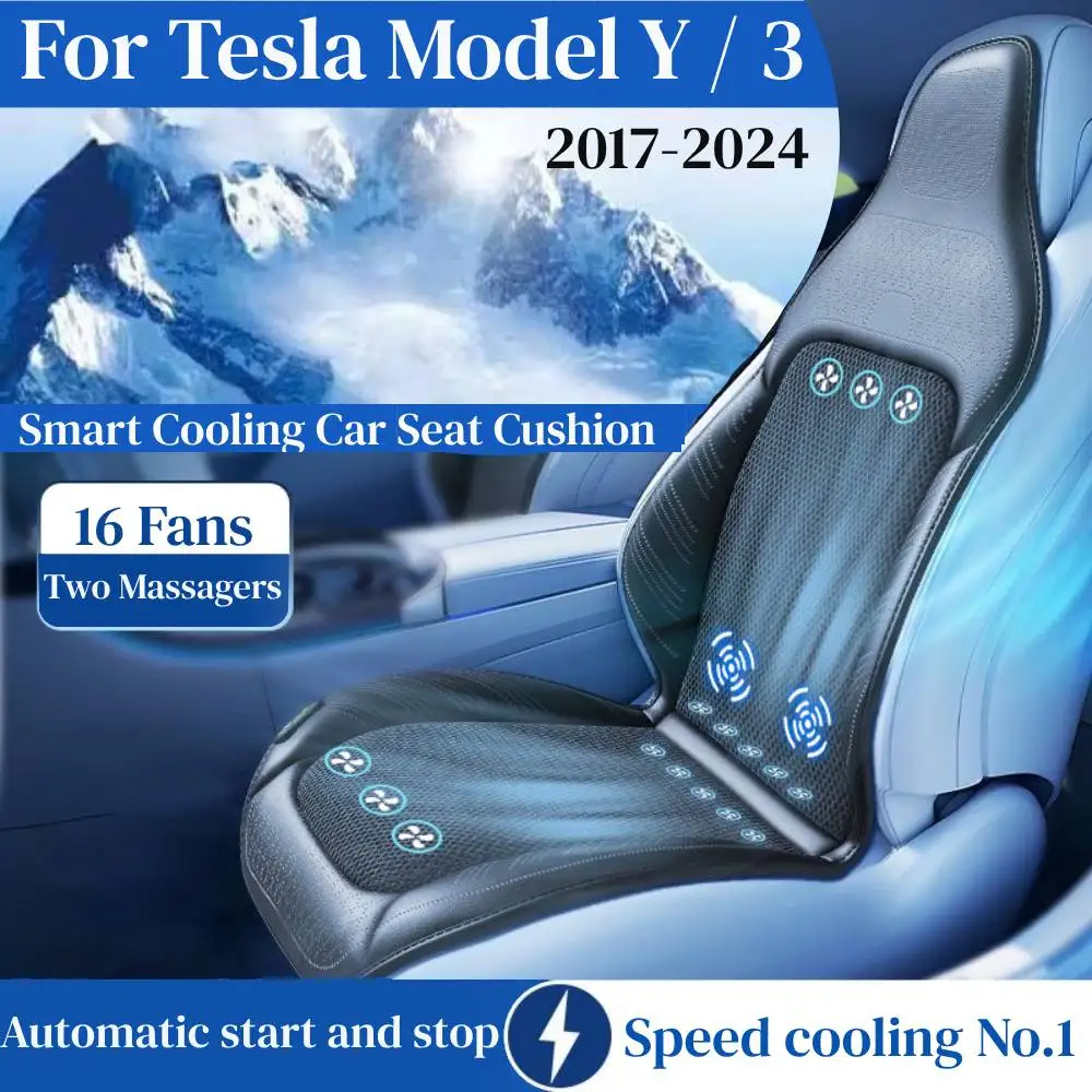 For Tesla Model Y / 3 Smart Cooling Car Seat Cushion for Summer Driving Breathable Seat Cover with 10 Fans 15s Cool Down