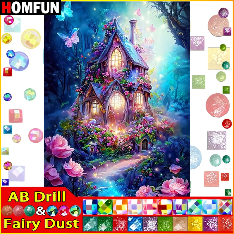 HOMFUN Fee Staub AB 5D DIY Diamant Malerei „Landschaft Haus Blume“ Vollbohrer Harz Diamant Stickerei Kreuzstich Home Decor