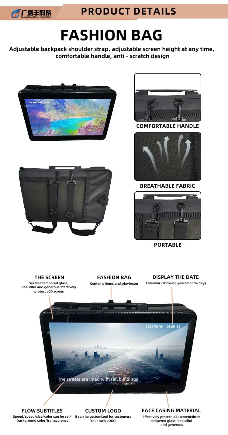 Android Backpack Advisement Player Mobile Outdoor Backpack LCD Screen Battery Powered Supply Backpack Advertising LED Screen Bag