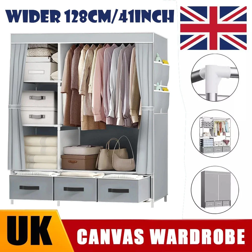 2025 خزانة ملابس محمولة جديدة كبيرة 65 بوصة مع أرفف معلقة 3 درج خزانة غرفة النوم خزانة تخزين المنزل #3