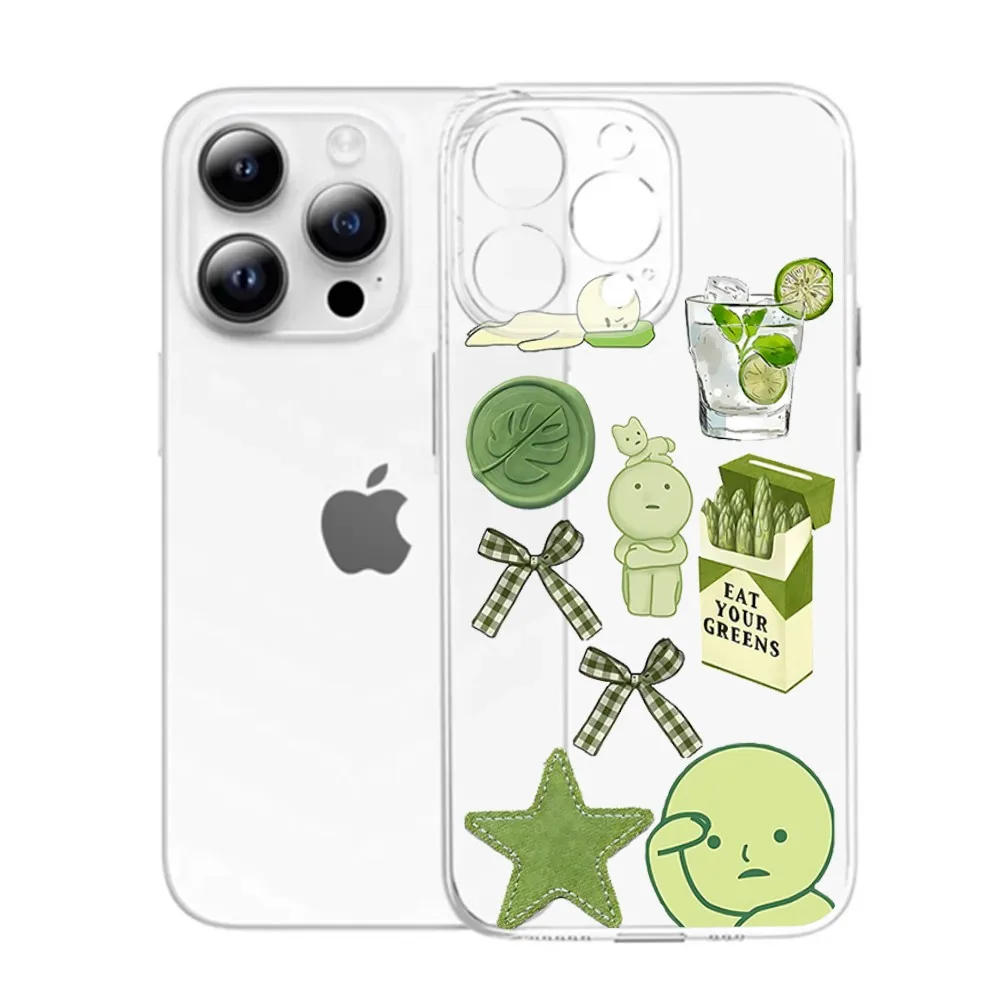 Green S-Smiski Cute Phone Case For Samsung A07 A36 A26 A56 A16 A06 A55 A35 A25 A15 A54 A34 A24 A14 A13 A53 A33 Clear Back Cover