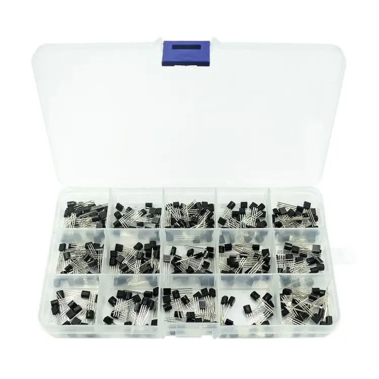 300Pcs 15 Value x 20 Pcs Transistor TO-92 Assortment Box Kit Transistors S9012 S9013 S9014 S8050 S8550 2N3904 2N3906 BC327 BC337