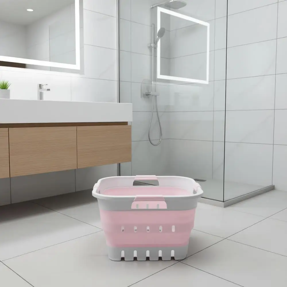 

42L Collapsible Plastic Laundry Basket - Up Storage Container/Organizer - Portable Washing Tub - Space Saving Hamper/Basket (Gre
