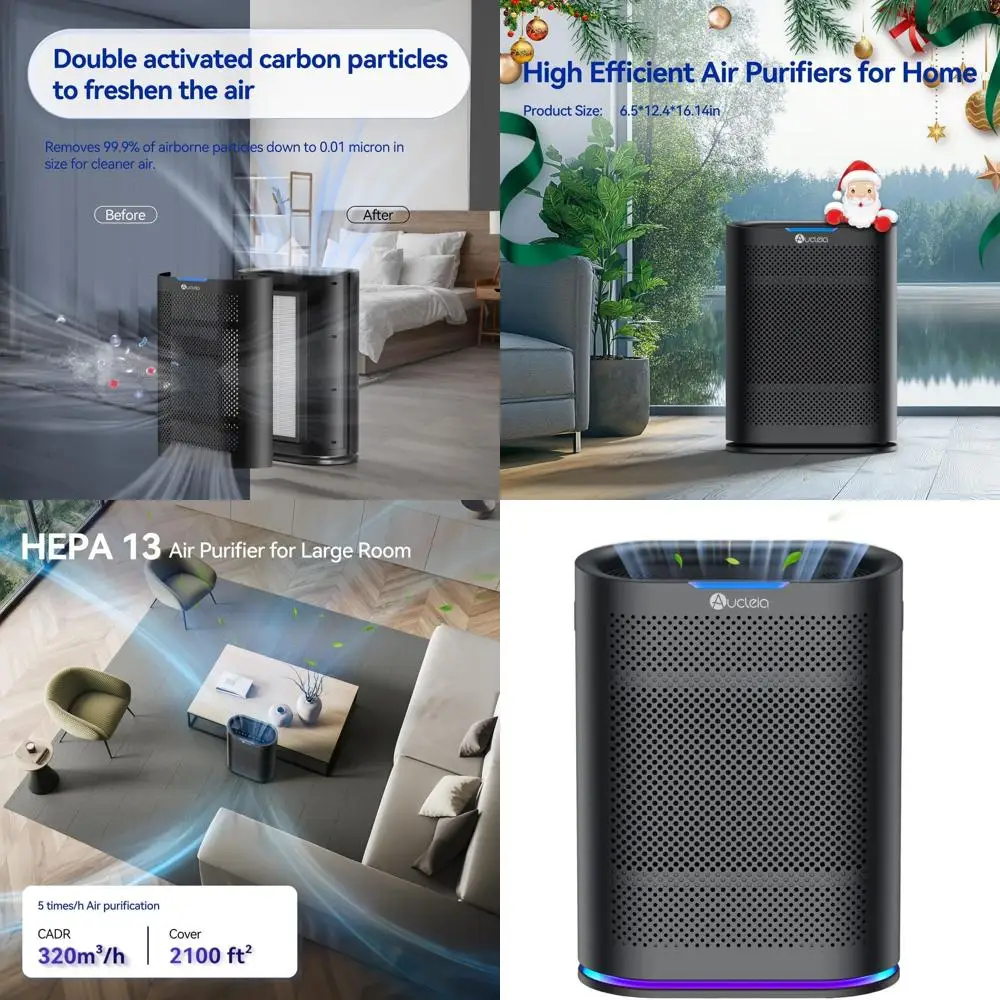 

Большой очиститель воздуха для помещений с монитором качества воздуха, функцией ароматерапии и 7-цветной подсветкой