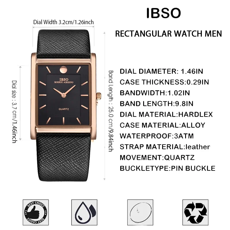 Luxury Men Rectangular Watches Business Black Leather Waterproof Man Handwatch White Top Brand Original Male Dress Wristwatch es