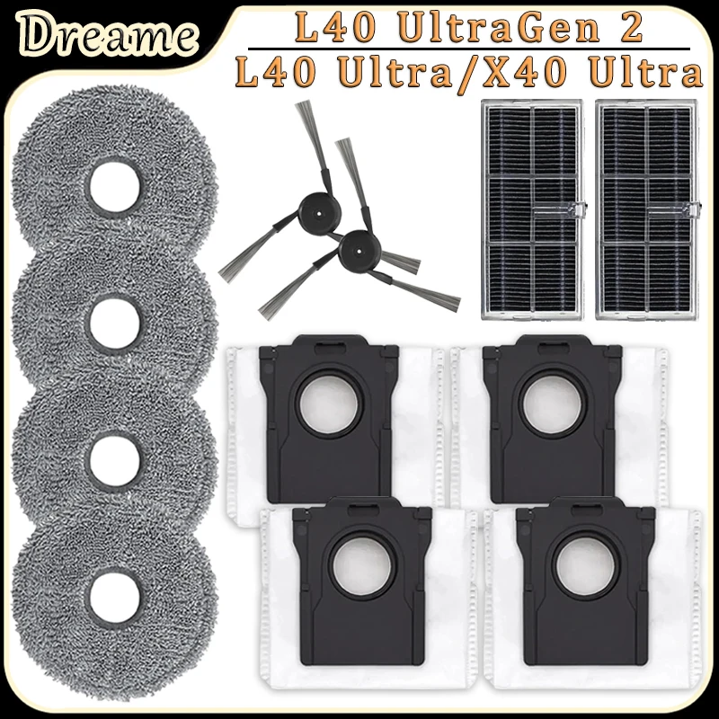 For Dreame L40 Ultra Gen 2/L40 Ultra/X40 Ultra Robot Vacuum Accessories Side Brush Filter Mop Pad Dust Bag Replacement Parts