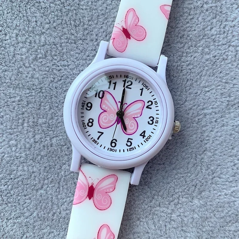 Reloj de pulsera de cuarzo y silicona con estampado de mariposas para niña y niño, cronógrafo de Color caramelo, regalo de cumpleaños, tiempo de