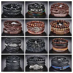 Memolissa Vintage Wide Leather Bracelet For Men Wooden Beads Braided Rope Designer Fashion Wristband Gift For Him