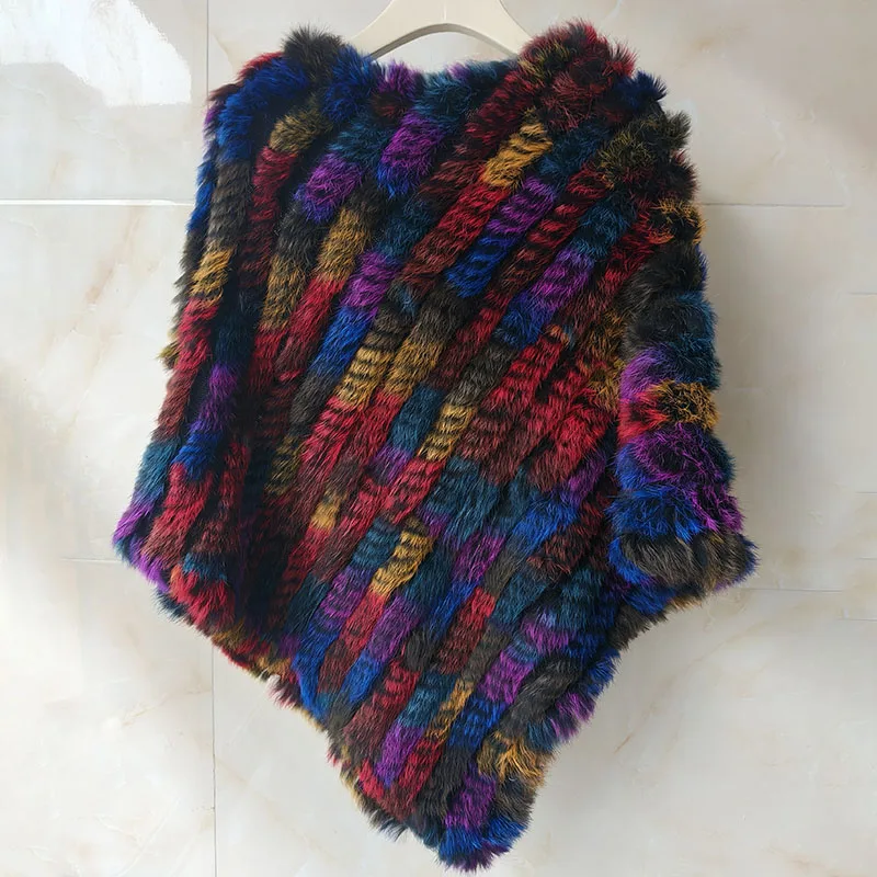 Poncho de Piel de Conejo Auténtica Tejida para Mujer, Primavera 2026, Multicolor, Capa de Piel Genuina, Chaqueta de Invierno, Abrigo Envolvente, Venta al Por Mayor