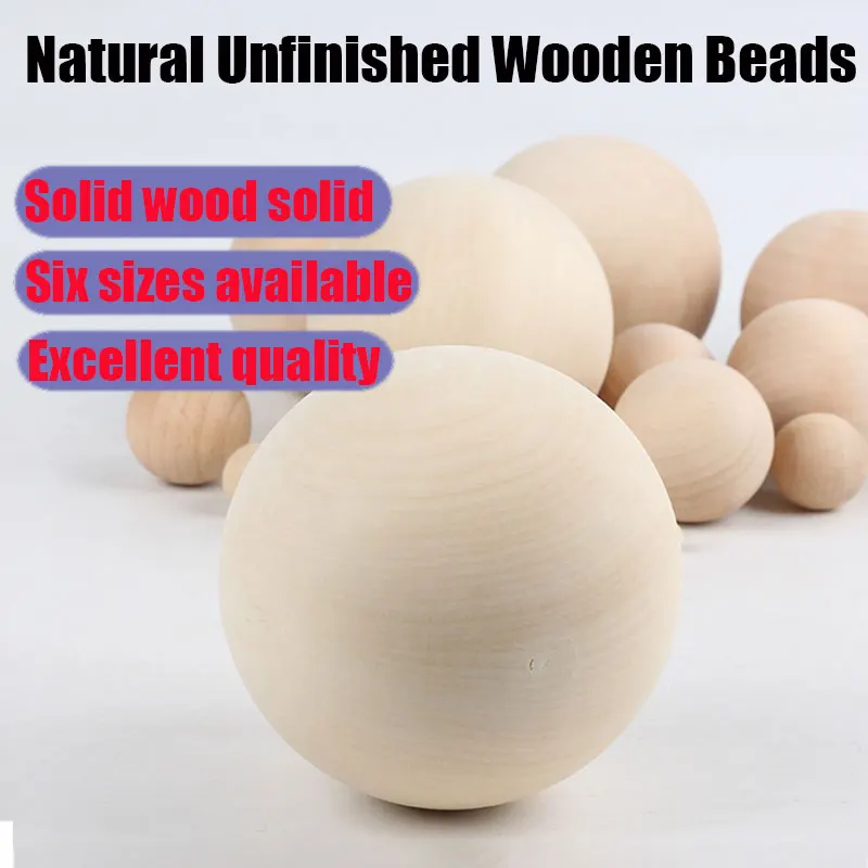 2-60pcs Wooden Round Ball Unfinished Natural Smooth No Hole Round Hardwood Beads for Craft Accessories 15/20/25/30/35/40mm