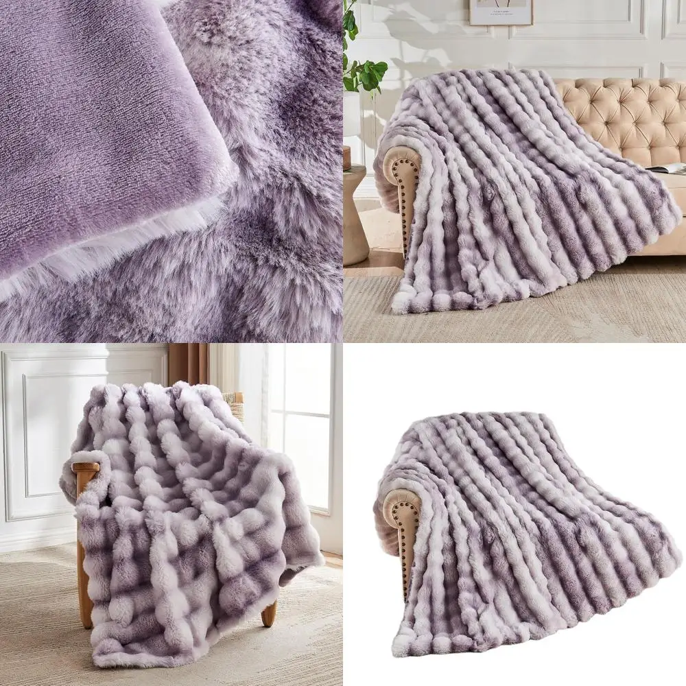 

Purple Tie-Dye Faux Fur Plush Blanket - Large Cozy Shaggy Throw, 90 x 90