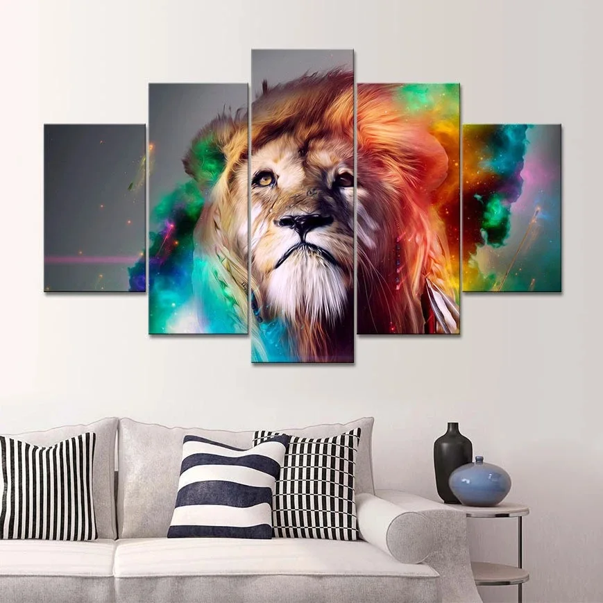 

5-pack high-definition 100CM printed painting roaring color lion art living room room decoration mural