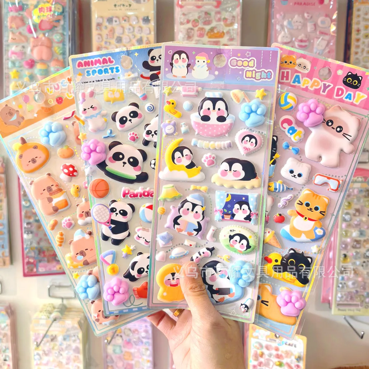 Generic 3d Puffy Bubble Stickers Cute Cartoon Animal Cat Paw Panda Penguin Squishy Stress Relief Stickers Kids Diy Decor