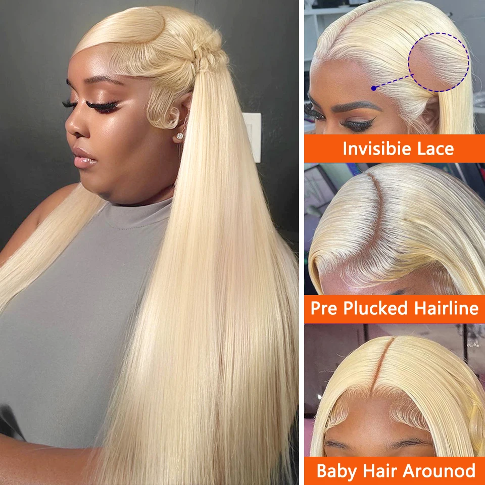 34 Inches 250 Density HD 613 Honey Blonde Glueless 13x6 Lace Front Wigs Human Hair Bone Straight 13x4 Lace Frontal Wig For Women