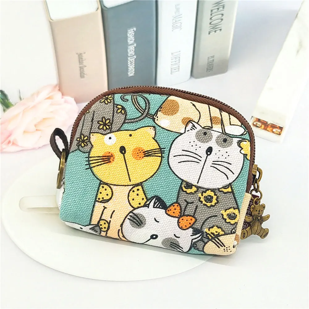 1Pc Japanese Style Semi Circle Zipper Mini Coin Purse Kawaii Cute Cartoon Multifunctional Storage Bag Printed Wallet Key Bag
