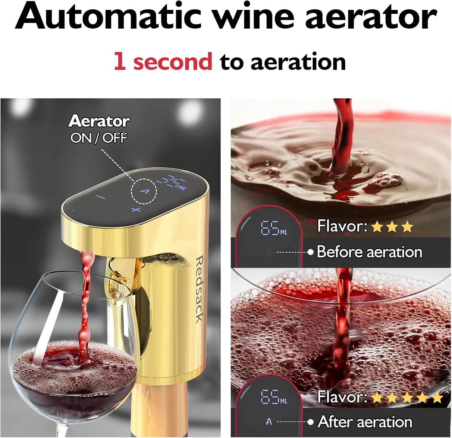 Redsack Electric Wine Decanter Aerator Dispenser Pourer Whiskey Adjustable Quantity Liquor Wine Pump Birthday Gift for Men