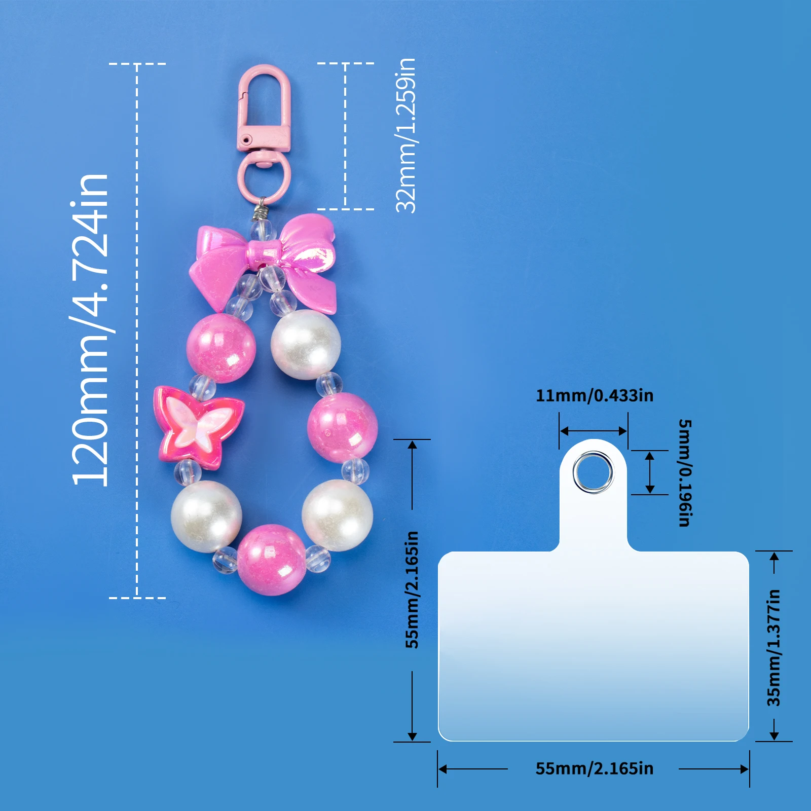 Cartoon Bow Beaded Mobile Phone Lanyard Anti-lost Mobile Phone Pendant Wrist Strap Rope Chain Cell Phone Accessories With Gasket