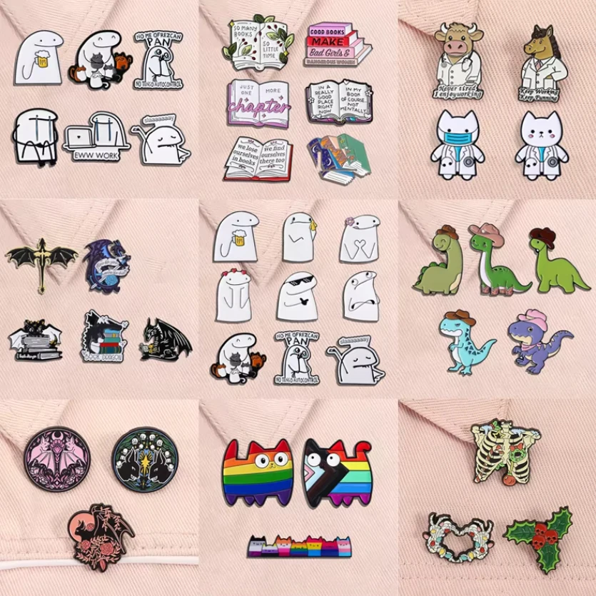 2-9 unids/set personajes de dibujos animados de Anime pines esmaltados divertido Flork dragón Arco Iris gato dinosaurio broches de animales insignia de solapa regalo de joyería