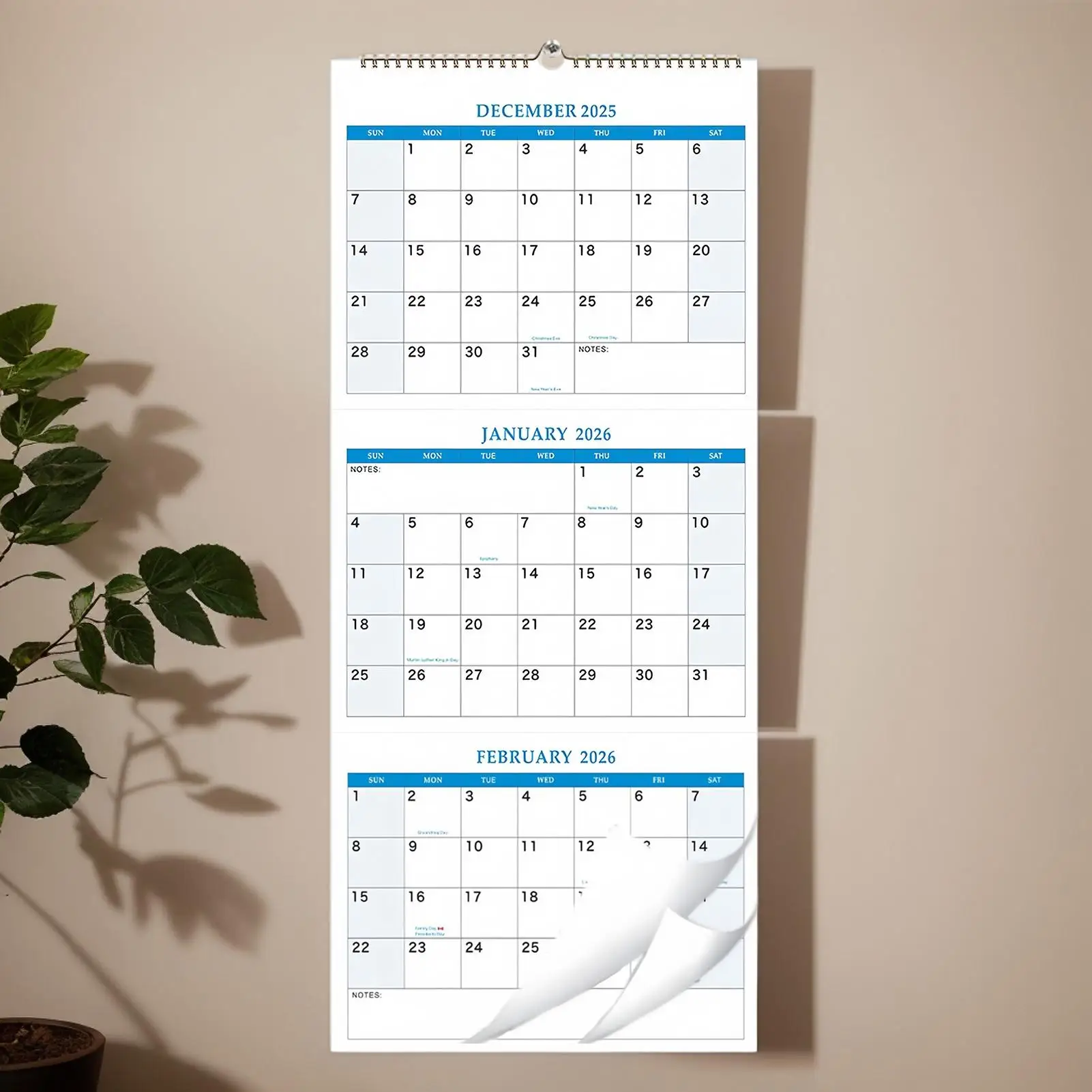 Wall Calendar 2026 With 3-month Vertical Display, December 2025 To January 2027, For Daily Schedule Monthly Organization Planner