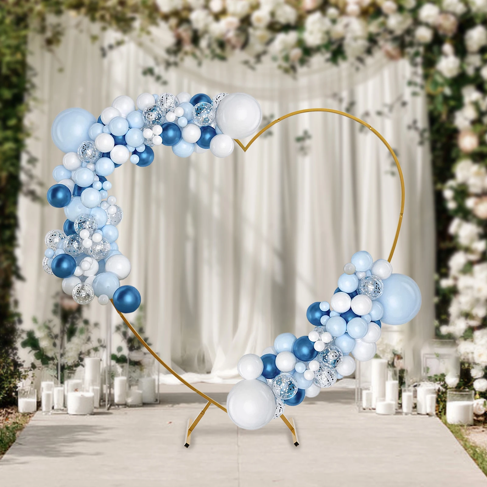 Loving Heart Arch, Metal Wedding Arch, 6.89ft (2.1m) Heart-Shaped Golden Arch Climbing Frames for Wedding Birthday Background