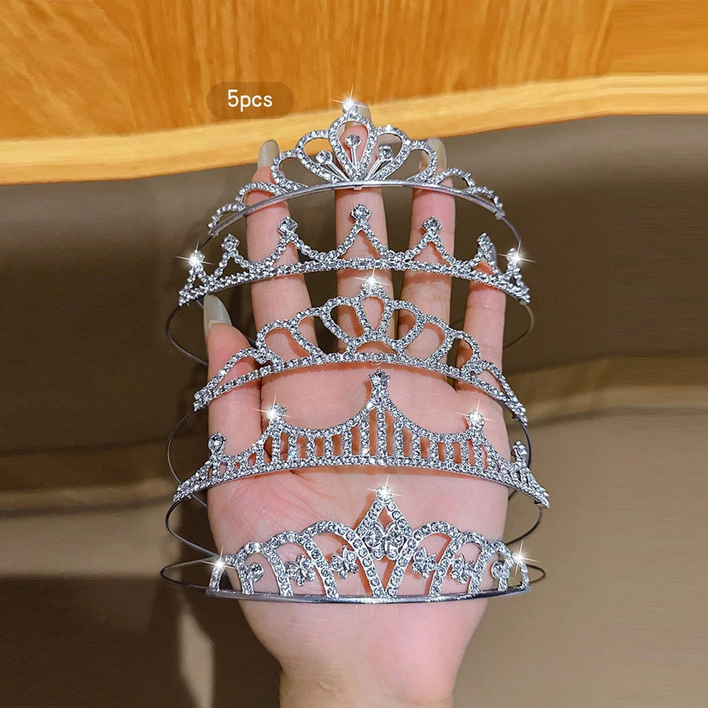 5PCS Advanced Princess Children's Crown Headpiece Set Water Diamond Birthday Crown Hair Clip Headband Atmosphere Hair Accessory