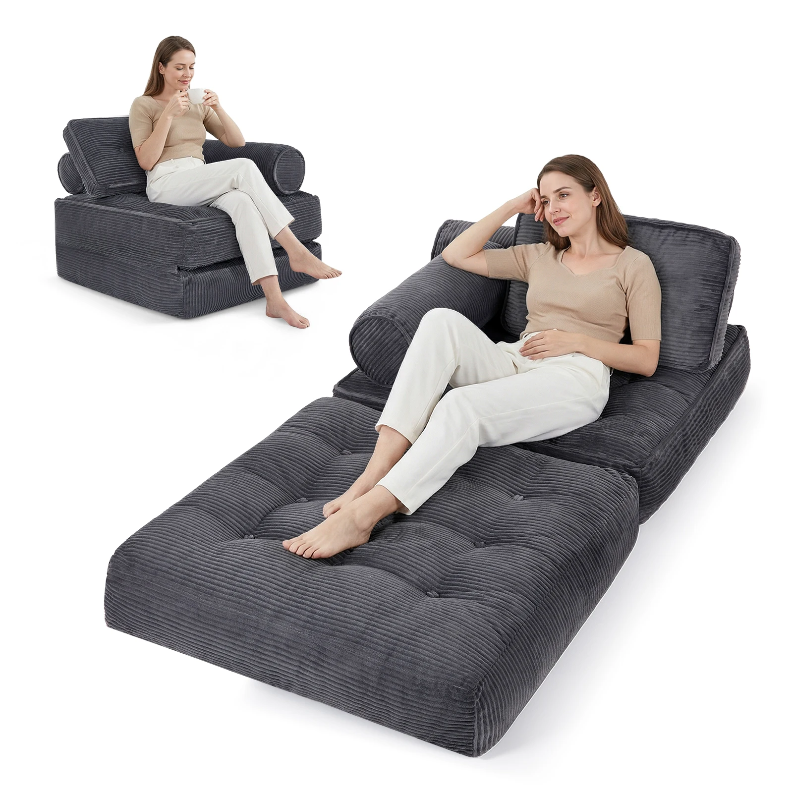 Image of 4-in-1 Klappbares Einzelsofa-Bett, Konvertierbare Modulare Matratze, Liegesofa, Bodensofa 85x55x54cm für Wohnzimmer, Apartment, Schlafzimmer, Studentenwohnheim, Büro